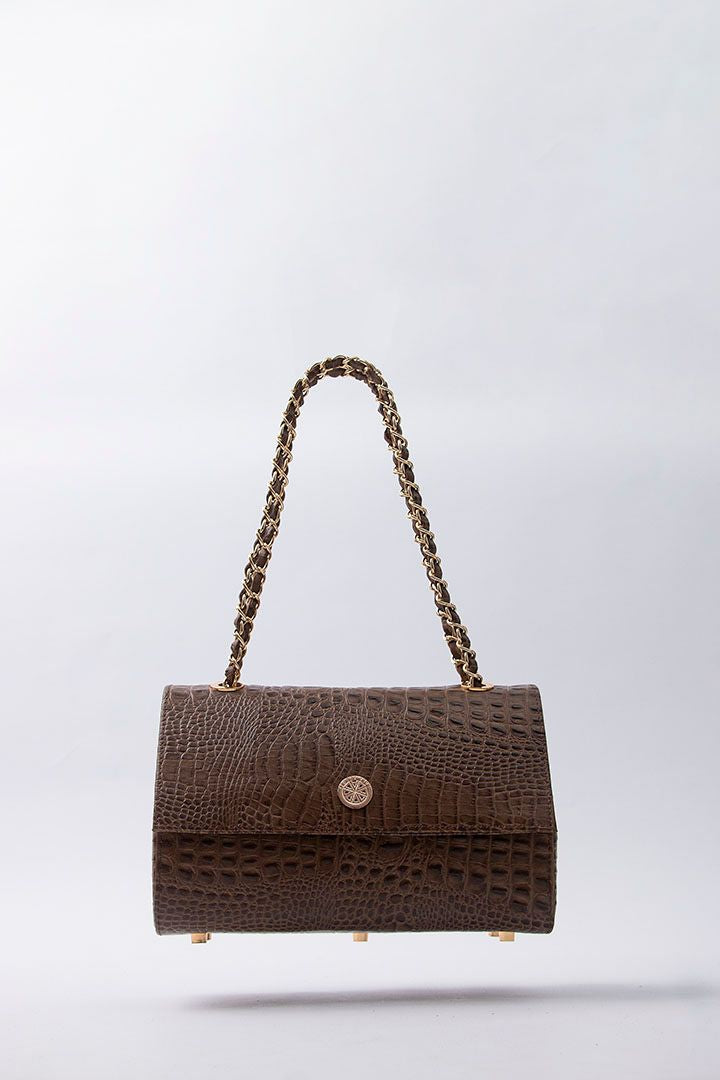 Brown leather handbag